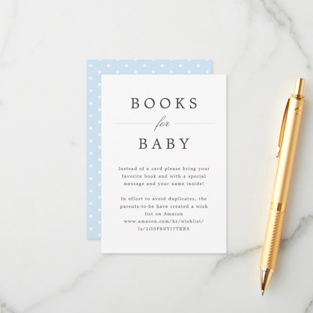 Pale Blue Grand Millennial Books for Baby Request Enclosure Card (Front/Back In Situ)