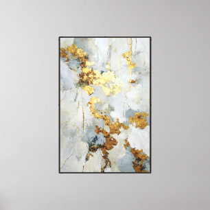 Pale Blue & Grey Flow with Gold Lines – Abstract Canvas Print