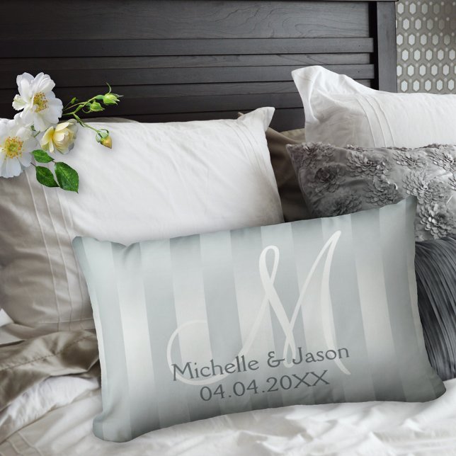 Pale Blue Grey Silver Striped Wedding Pillow (Creator Uploaded)