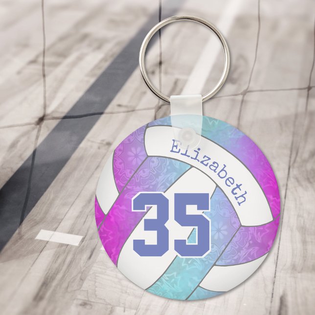 pale blue hot pink personalized girly volleyball keychain (Creator Uploaded)