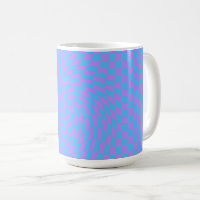 Pale Blue & Lavender Waved Chequered Pattern      Coffee Mug (Front Right)