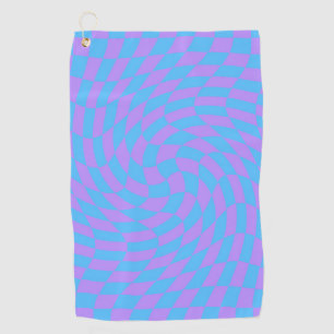 Pale Blue & Lavender Waved Chequered Pattern      Golf Towel