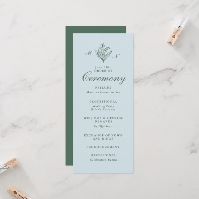 Pale Blue Lily of the Valley Monogram Program (Front/Back In Situ)