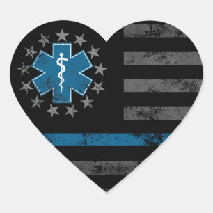 Pale Blue Line EMT Paramedic Vintage American Flag Heart Sticker