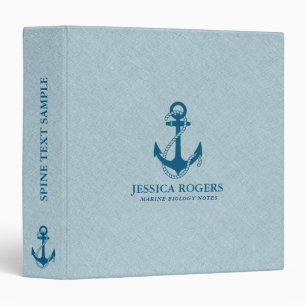 Pale Blue Linen & Royal Blue Nautical Boat Anchor Binder