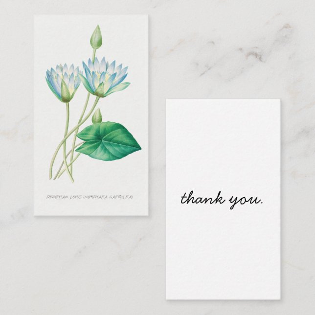 Pale Blue Lotus Flower Botanical Thank You Card (Front/Back)