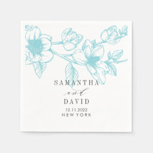 Pale Blue Magnolia Wedding floral personalized Napkin