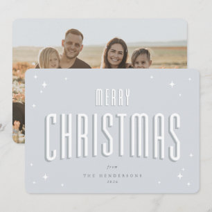 Pale Blue Merry Christmas Retro Stars Flat Photo Holiday Card