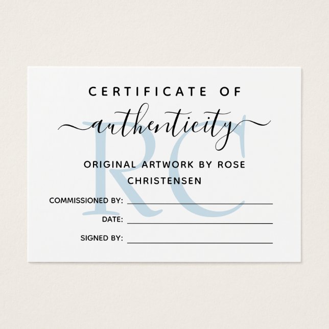 Pale Blue Monogram Certificate of Authenticity (Front)