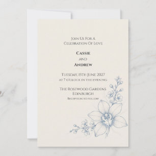 Pale Blue Orchid Floral Wedding Invitation