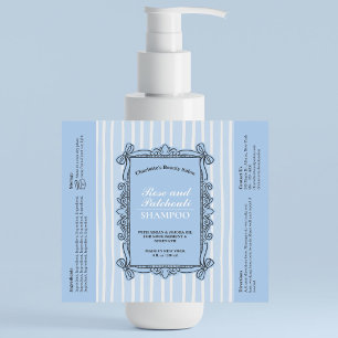 Pale Blue Ornate Bow Frame Shampoo Bottle Label