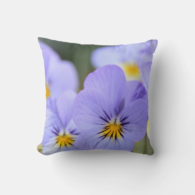 Pale Blue Pansies Throw Pillow (Front)