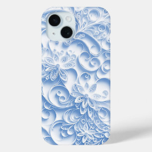 Pale Blue Paper Quilling Daisy Design iPhone 15 Case