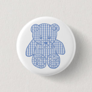 Pale Blue Pastel Gingham Teddy Bear 1 Inch Round Button