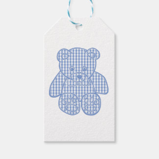 Pale Blue Pastel Gingham Teddy Bear Classic Round Gift Tags