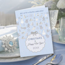 Pale Blue Pastel Stripe Whimsical Christmas Silver