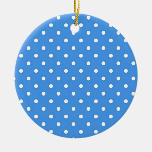 Pale Blue Polka  Dot Art Ceramic Ornament (Front)