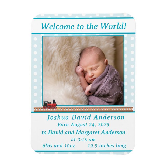 Pale-Blue Polka-Dot Baby Boy Birth Announcement Magnet (Vertical)