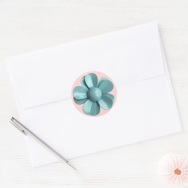 Pale Blue Retro Daisy Flower Summer Garden Wedding Classic Round Sticker (Envelope)