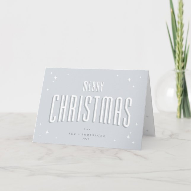 Pale Blue Retro Stars Merry Christmas Photo Holiday Card (Front)