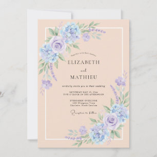 Pale Blue Romantic Floral Wedding Invitation