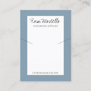 Pale Blue Script Artisan Logo Necklace Display Business Card