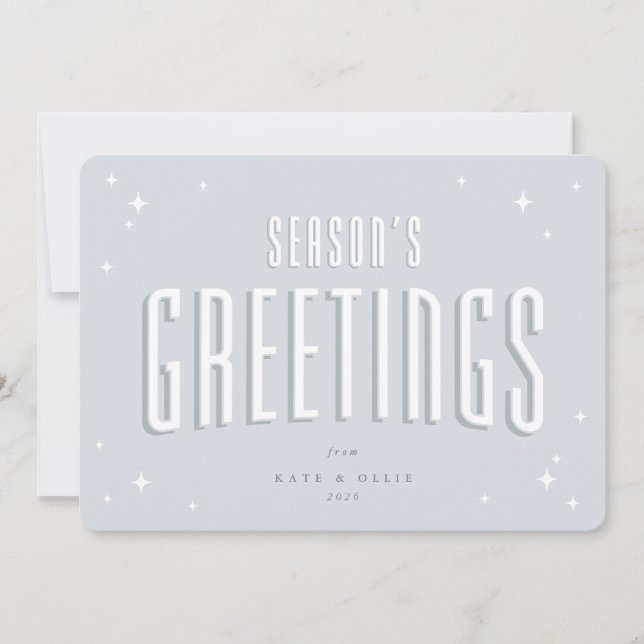 Pale Blue Season's Greetings Retro Stars Flat Holiday Card (Front)