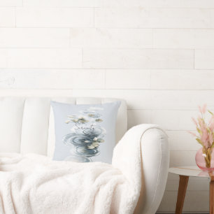 Pale Blue Serenity Lotus Flowers Lilypads Throw Pillow