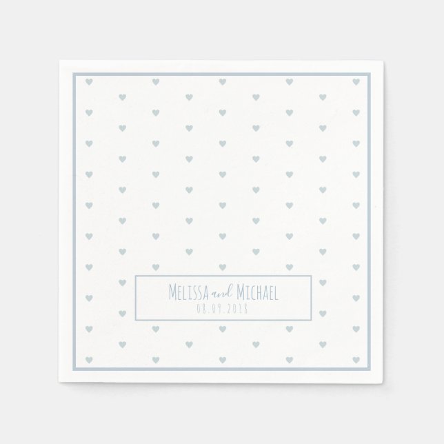 pale blue small hearts pattern on white wedding napkin (Front)