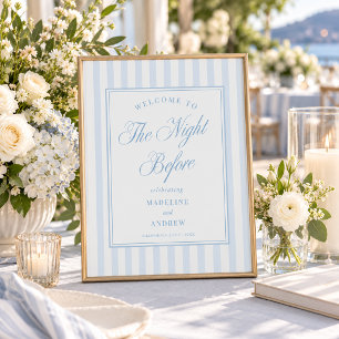Pale Blue Stripes Night Before Wedding Rehearsal Poster