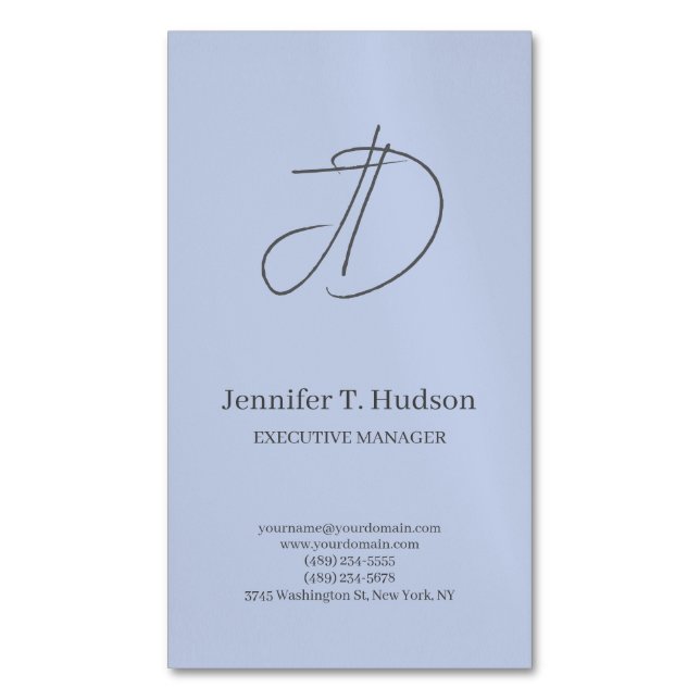 Pale blue trendy classical monogram profile card (Front Vertical)