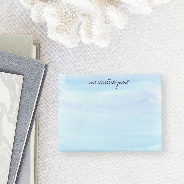 Pale Blue Watercolor Personalized Post-it Notes (Creator Uploaded)