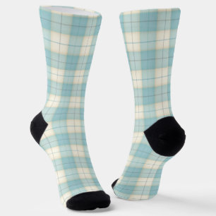 Pale Blue & White Tartan Plaid Fun Socks
