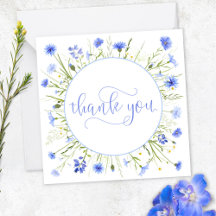 Pale Blue Wildflower Thank You Pretty Script Font