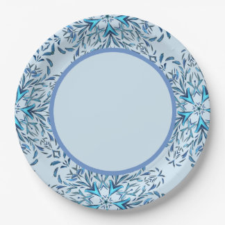 Pale Blue Winter Snowflakes Paper Plate