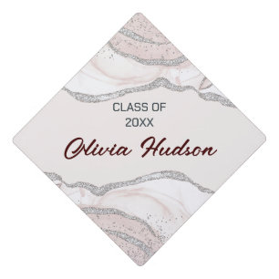 Pale Blush Agate Border Graduation Cap Topper