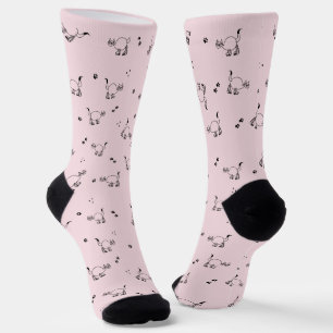 Pale Blush Cat Line Art Pattern Socks