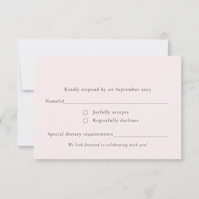 Pale Blush Pastel Pink Simple Minimal Plain Solid RSVP Card (Front)