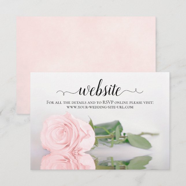 Pale Blush Pink Rose Elegant Wedding Website Enclosure Card (Front/Back)
