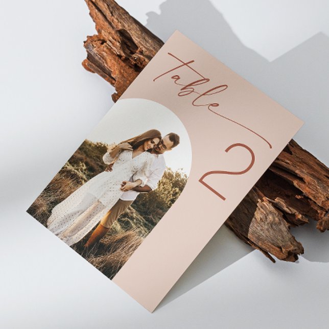 Pale Blush Script Wedding | Elegant Arch Photo Table Number (Creator Uploaded)