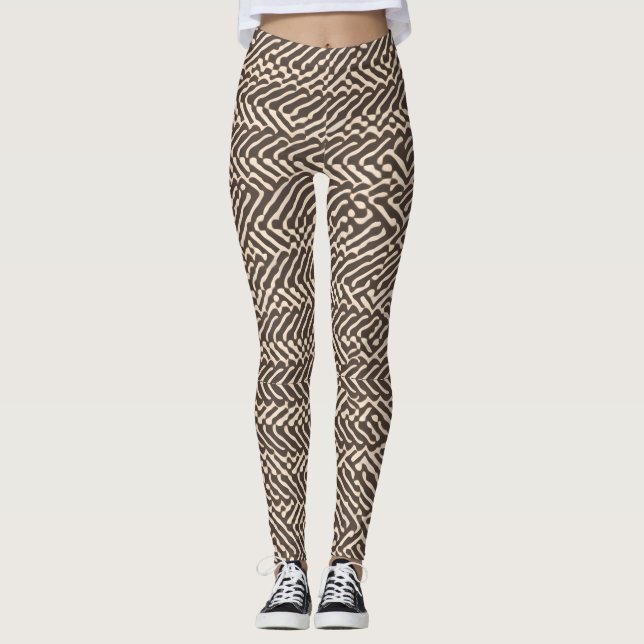 Pale brown fabric rugs Geometric Pattern Leggings (Front)