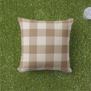 Pale Brown Gingham Check Buffalo Plaid Outdoor Pillow