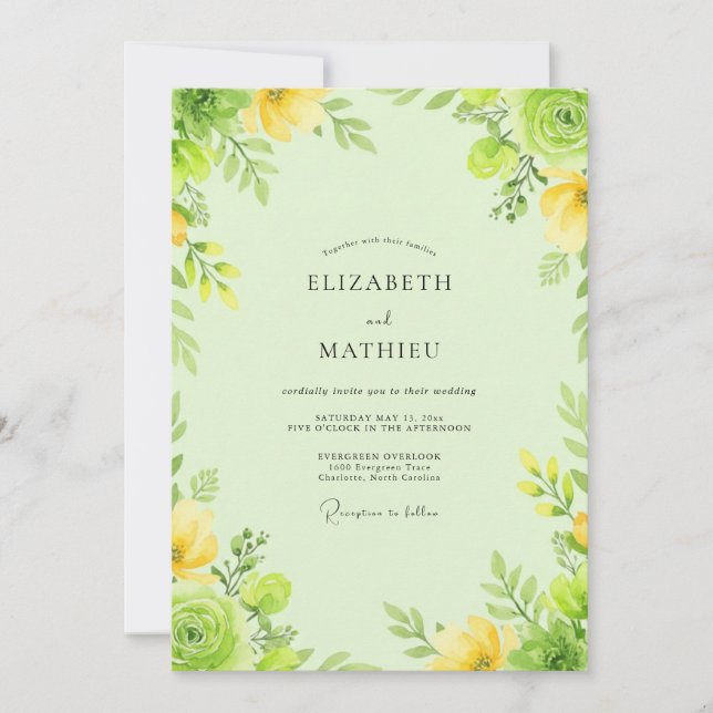 Pale Citron Ranunculus Eucalyptus Wedding Invitation (Front)