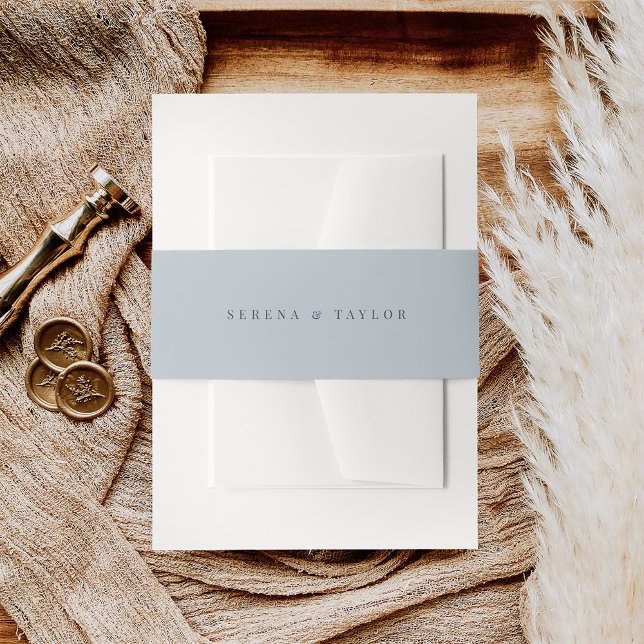 Pale Coastal Blue + Navy Lettering Wedding Invitation Belly Band (Creator Uploaded)