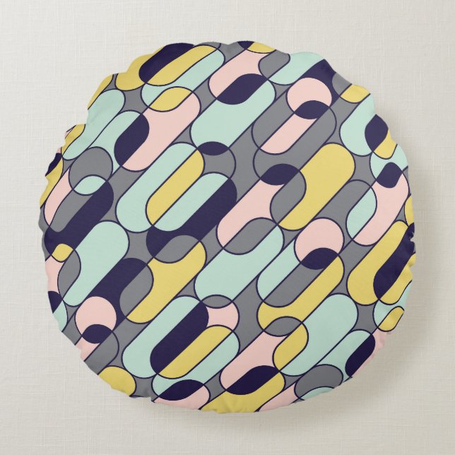 Pale Colours Geometric: Retro Pattern Round Pillow (Front)