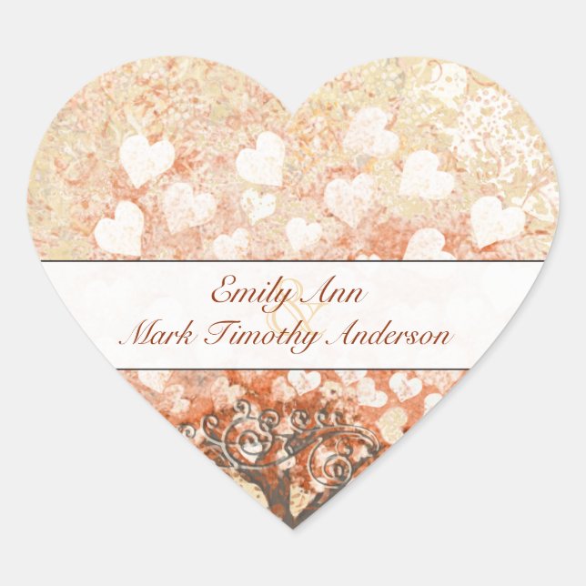 Pale Coral Heart Leaf Wedding Sticker (Front)