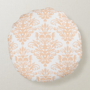 Pale coral Pink and white Elegant Damask Pattern Round Pillow
