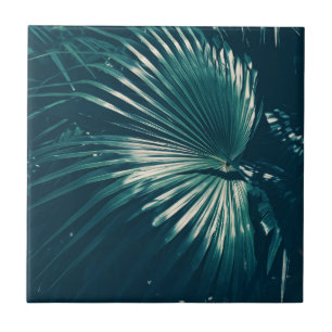 Pale Dark Green Palm Tree Leaf Tile