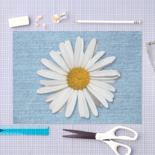Pale Denim & Daisy Hippie Blossoms Flowers Big Tissue Paper (Craft)