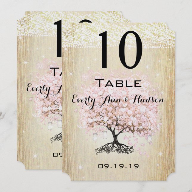 Pale Dogwood Heart Leaf Tree Table Number (Front/Back)